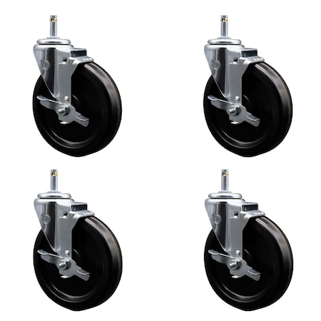 Service Caster 6'' Phenolic Swivel 7/16'' Grip Ring Stem Caster with Total Lock Brake, 4PK SCC-GR20S615-PHS-TLB-716138-4